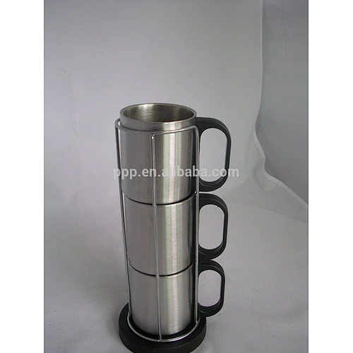 Three piece 220ml cup set one row eco-friendly FDA LFGB double layer stainless steel coffee mug cup tumbler