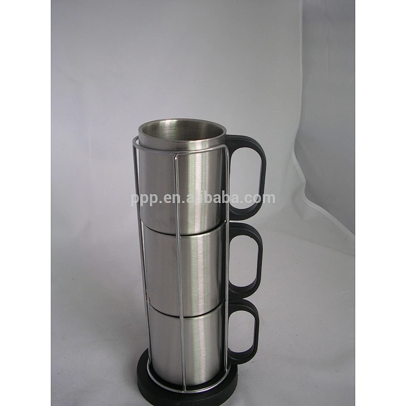 Three piece 220ml cup set one row eco-friendly FDA LFGB double layer stainless steel coffee mug cup tumbler