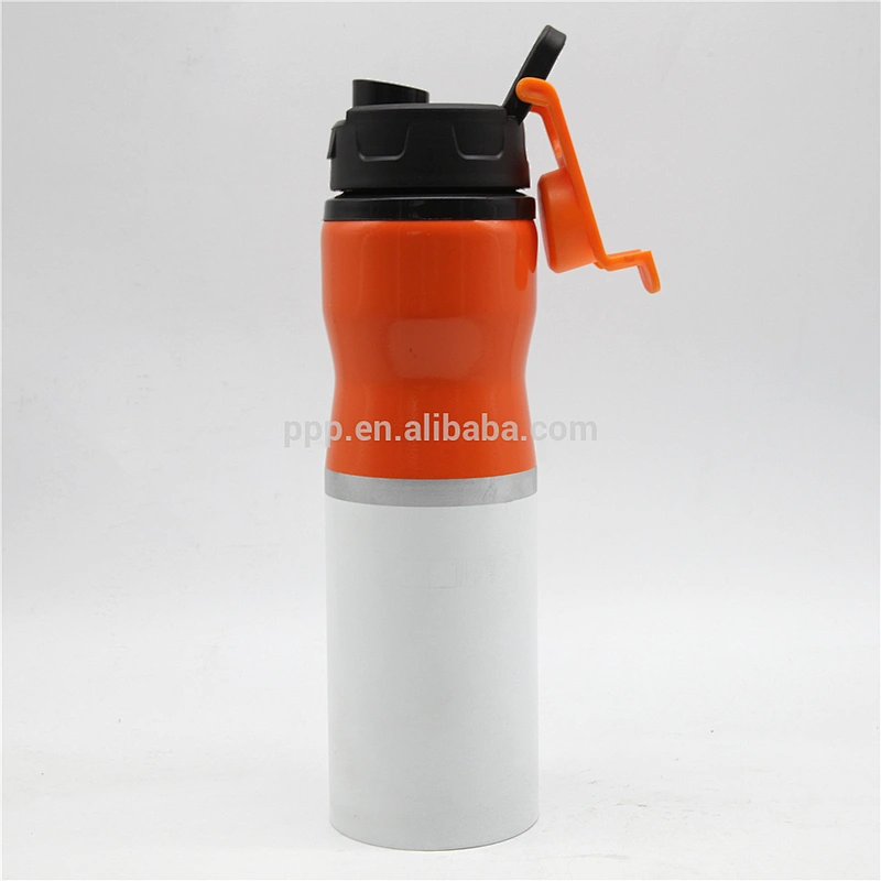500ml single wall stainless steel sports water bottle with 2 color spray paint/portable with waistline and fixed handle