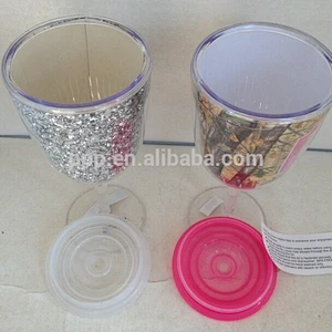 BPA free double wall plastic wine mug elegant goblet cup with lid and straw