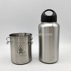 wholesale single wall stainless steel 1000ml sports water bottle with wide mouth and 700ml multifunctional cup/economic set