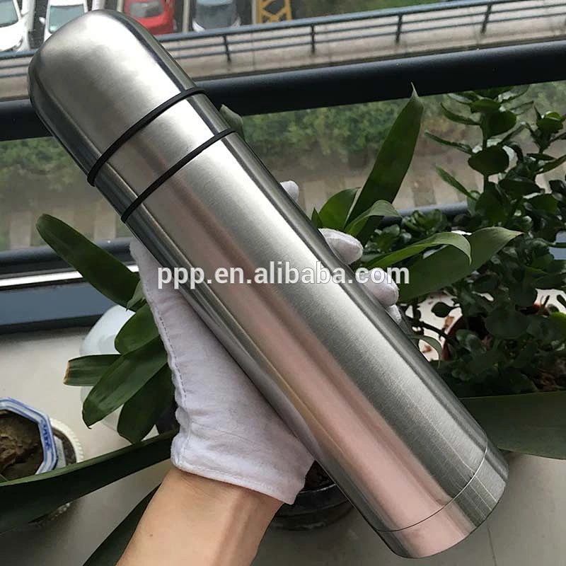 Outdoor double wall stainless steel vacuum flask with two cup lid