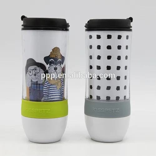 Yongkang double wall BPA free plastic cheap price pet auto mug with heat transfer design for pets