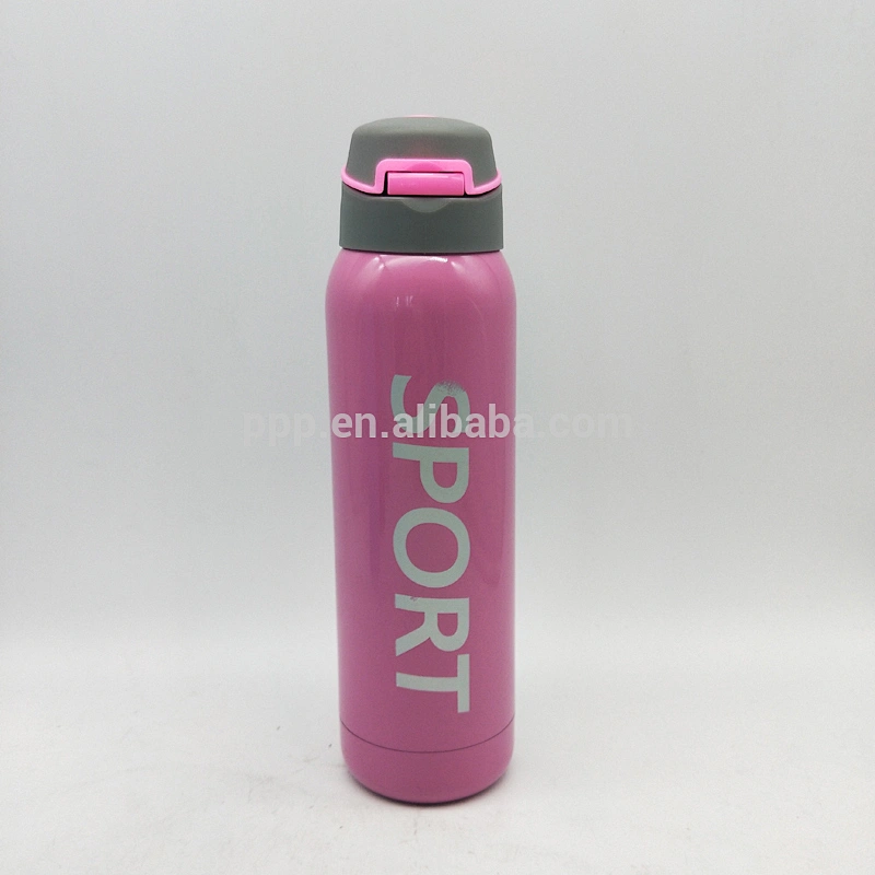 500ml double wall stainless steel logo customized sports water bottle with flip top lid and straw/color optional