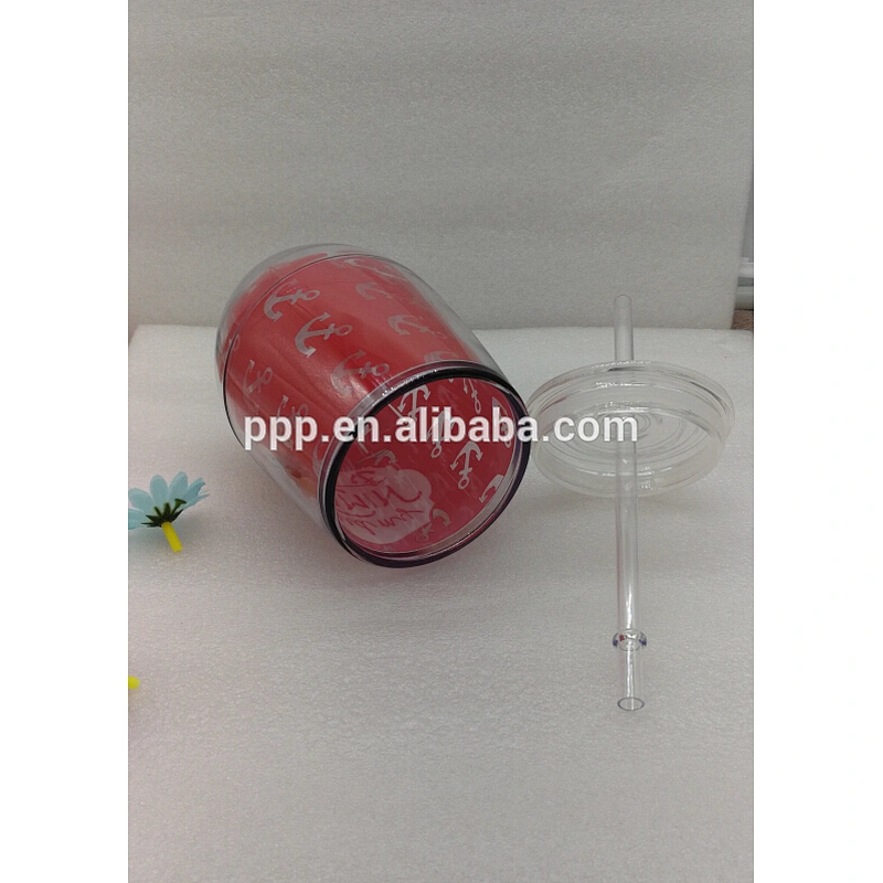 Double wall plastic BPA free egg shape water tumbler with clear plastic lid