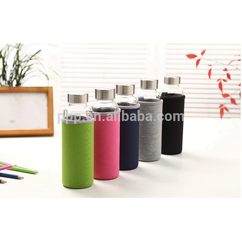 280ml hot selling healthy leak-proof crystal glass insulate sports bottle with sleeve