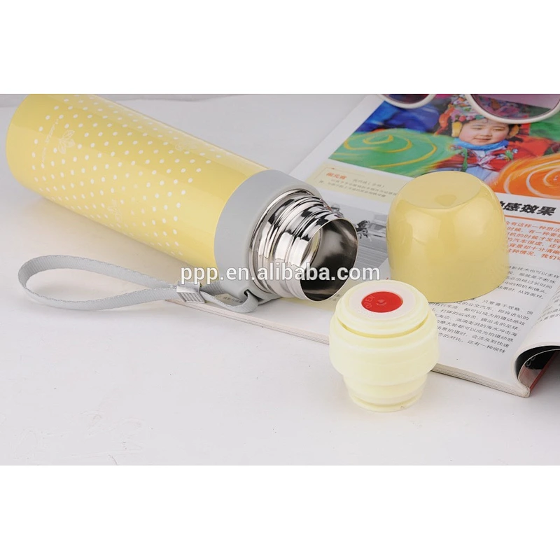 500ml 18/8 double wall stainless steel vacuum flask with plastic ring and strap