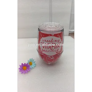 Double wall plastic BPA free egg shape water tumbler with clear plastic lid
