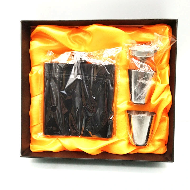 6oz/8oz 201 stainless steel 4 in 1 hip flask set in stock black and natural color nimi wine flask set gift box packing