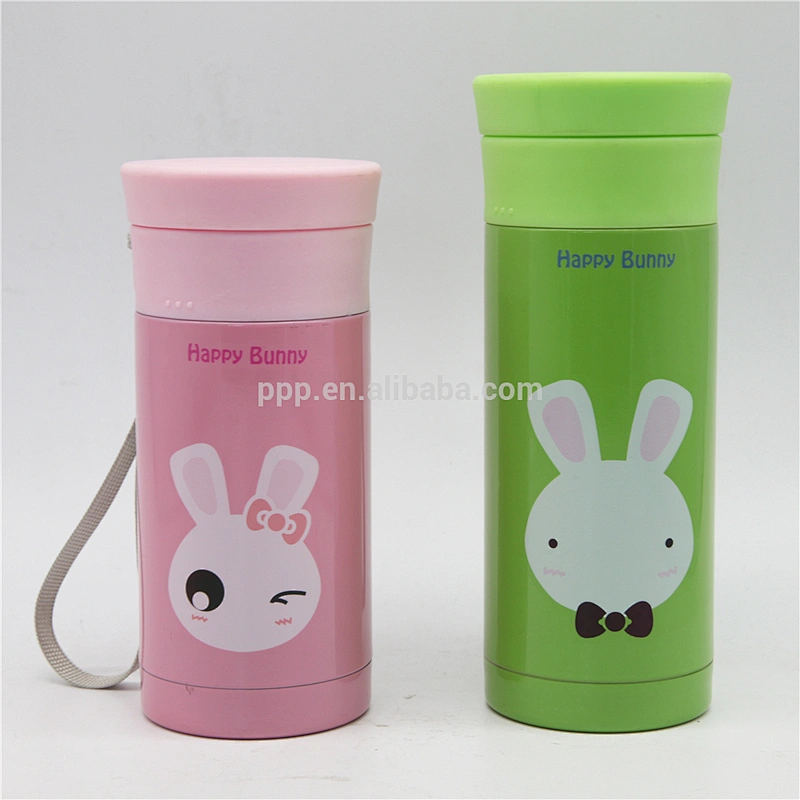 260ml/350ml double wall high-quality stianlss steel logo customized thermos vacuum flask with wrist strap and double lids