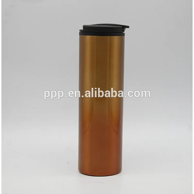 Double wall outer stainless steel inner plastic water bottle with flip top