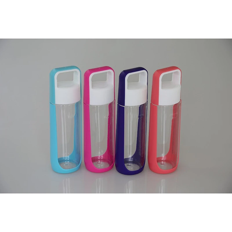 Plastic sports water bottle with top handle