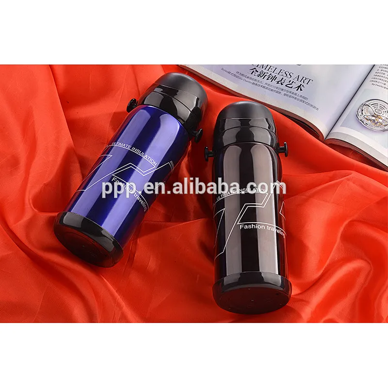 600/800ml double wall insulated stainless steel water bottle with straps