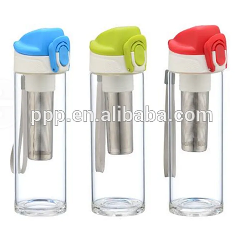 sports glass tea bottle with lock cap bottle