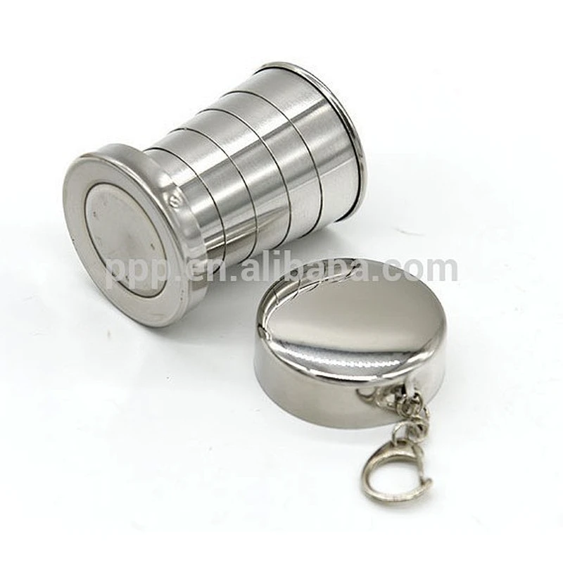 70/150/280ml single wall stainless steel collapsible shot glass with lids and key buckle/Portable Mini Type Hip Flask