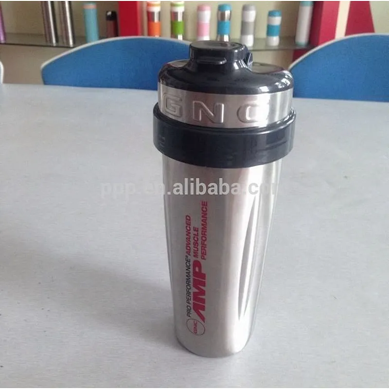 Protein Shake Stainless Steel Water Bottle With Logo and plastic mesh/milk shaker bottle