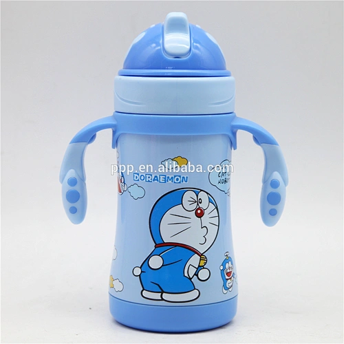 Double wall stainless steel vacuum Bottle children kids straw cup for kids with handle