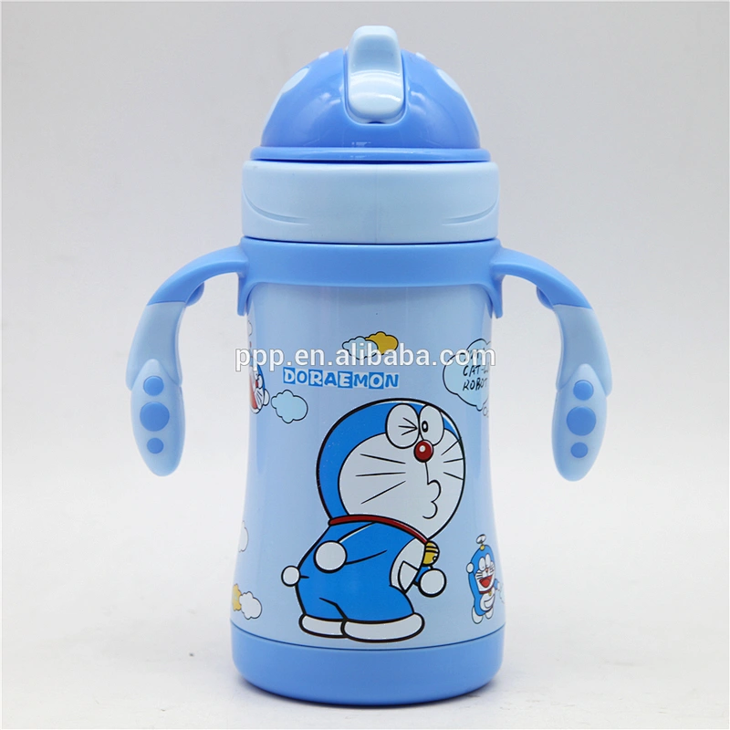 Double wall stainless steel vacuum Bottle children kids straw cup for kids with handle