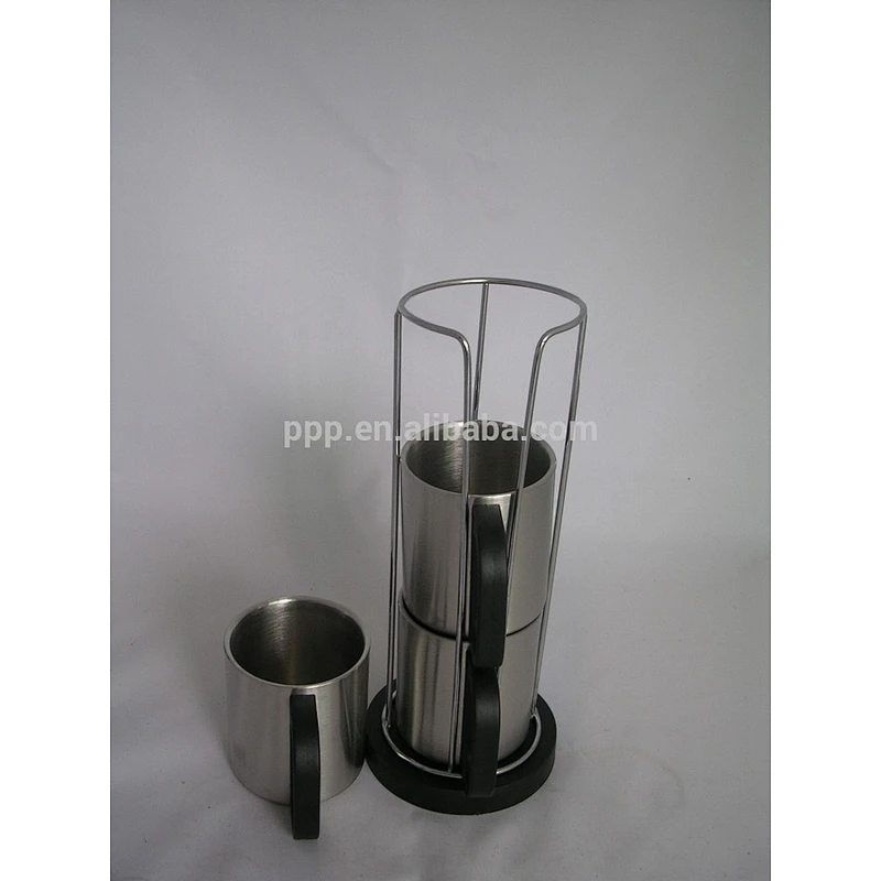 Three piece 220ml cup set one row eco-friendly FDA LFGB double layer stainless steel coffee mug cup tumbler