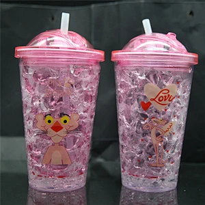 500ml Hot sell pink color ice cube tumbler cute leopard cartoon ice fruit juice bottle