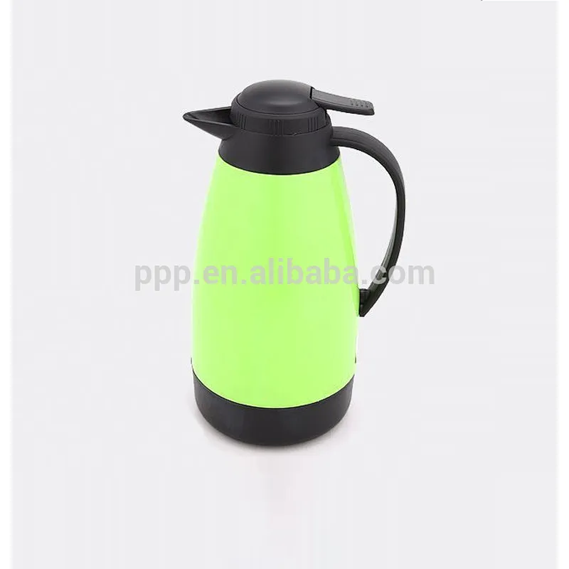 inner glass outer plastic logo customized coffee pot with fixed handel and push button/large capacity/colorful