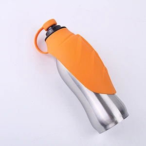 Outdoor 650ml portable single wall 304 stainless steel pet dog feeding bottle with food grade silicon stray