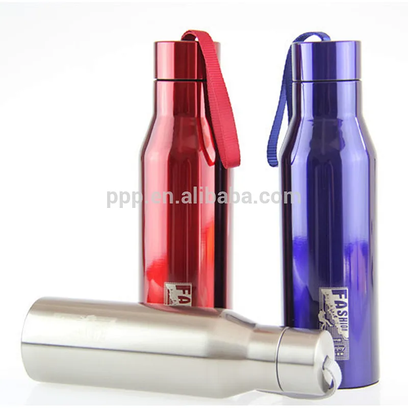 single wall stainless steel portable sports water bottle with string