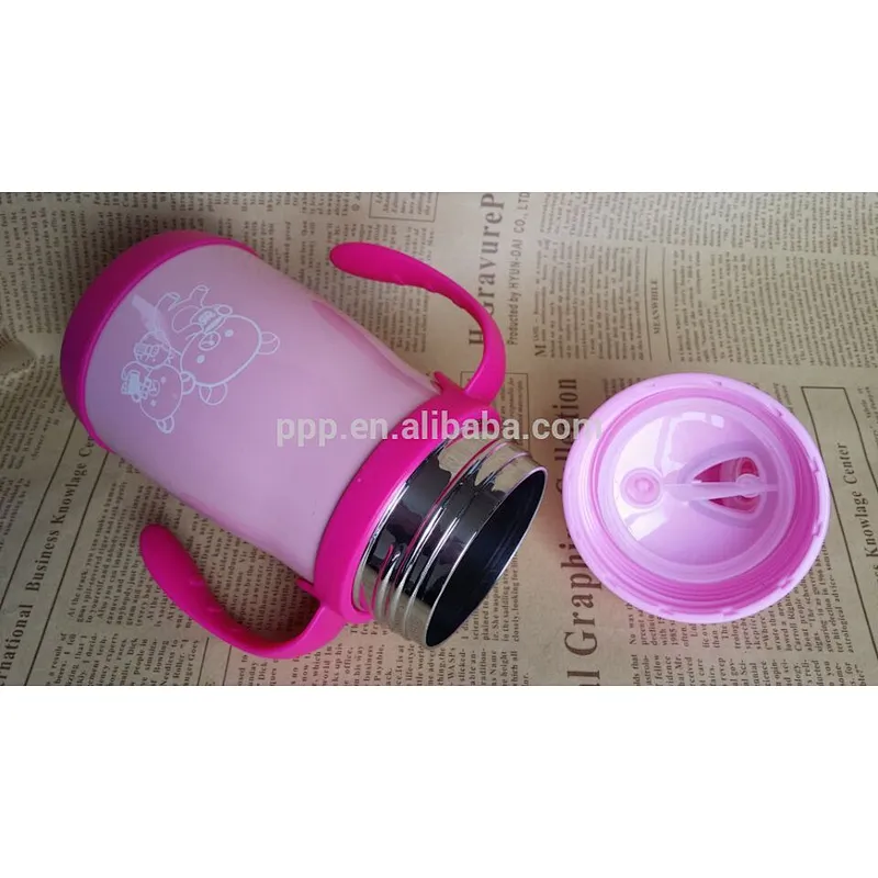 200ml double wall stainless steel 100% leakproof mini kid's feeding bottle with cute design and fixed handle