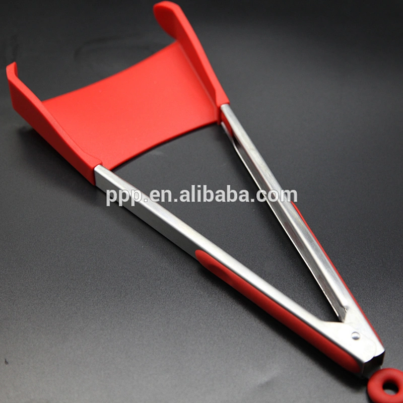 2018 hot sell wholesale 9 and 12 inch silicone kitchen spatula egg/hot dog clever tongs 2 in 1 set
