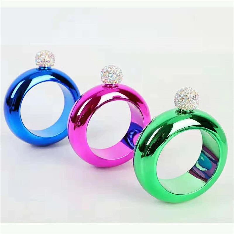 3.5oz stainless steel bracelet hip flask rainbow fashion high quality wine flask with diamond lid