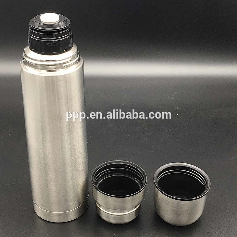 Outdoor double wall stainless steel vacuum flask with two cup lid