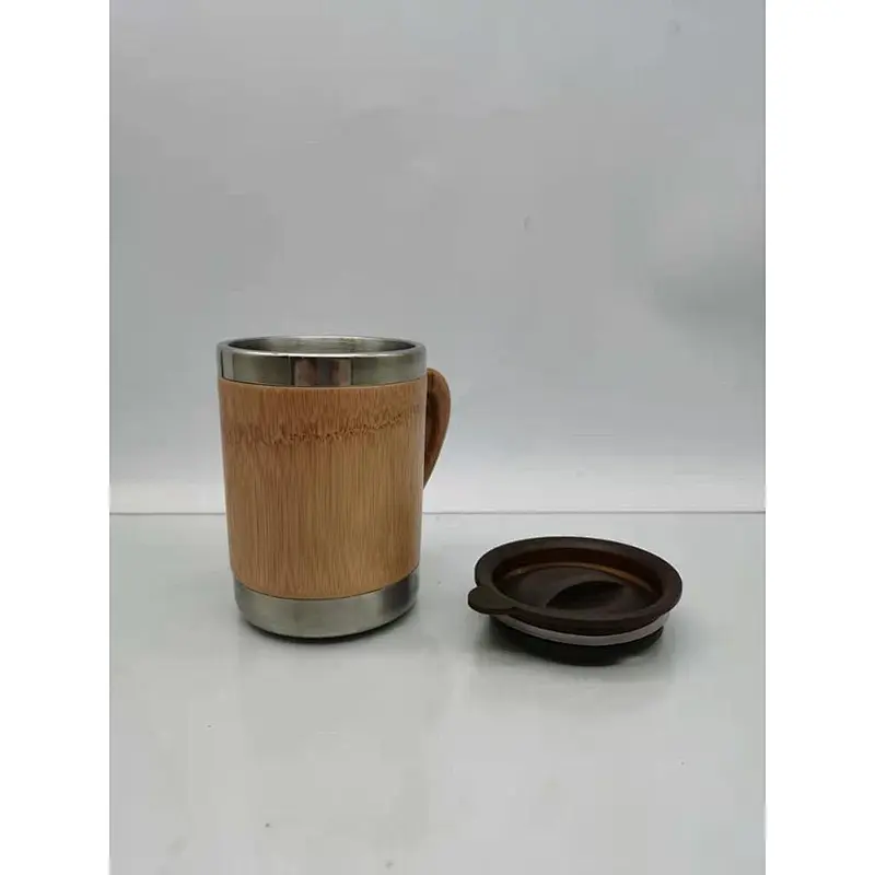 stainless steel vacuum insulated bottle with bamboo body mug