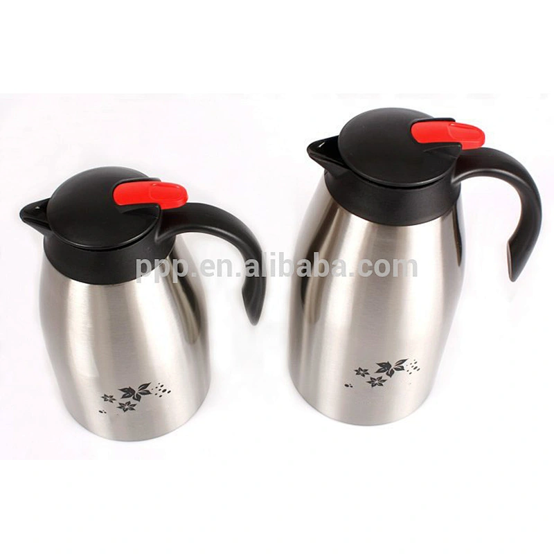 1.5/2.0L double wall stainless steel logo customized vacuum insulated coffee pot with fixed handle/skid-proof