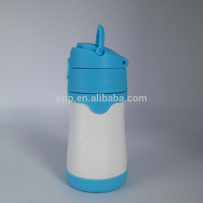 320ml double wall stainless steel 100% leakproof mini kid's feeding bottle with cute design and fixed handle/flip top