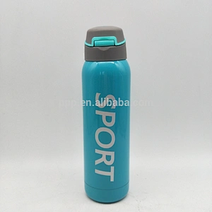 500ml double wall stainless steel logo customized sports water bottle with flip top lid and straw/color optional