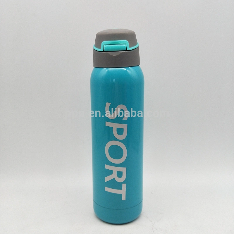 500ml double wall stainless steel logo customized sports water bottle with flip top lid and straw/color optional