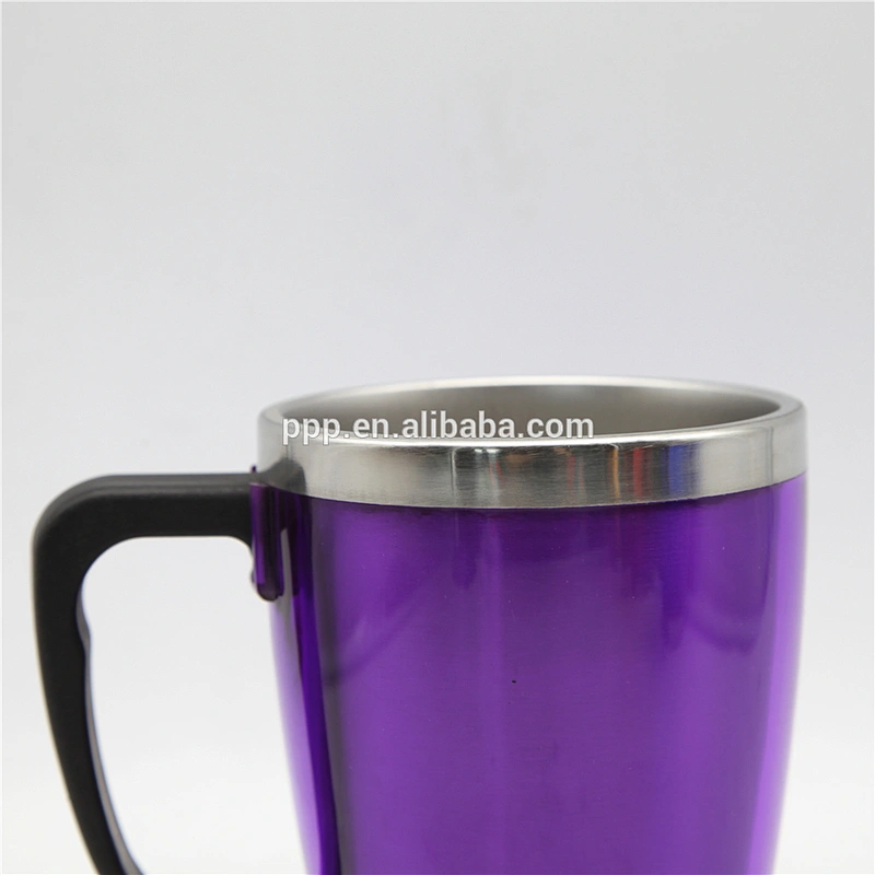 Fashionable double wall inner Stainless Steel outer plastic Auto Mug ,coffee mug with handle