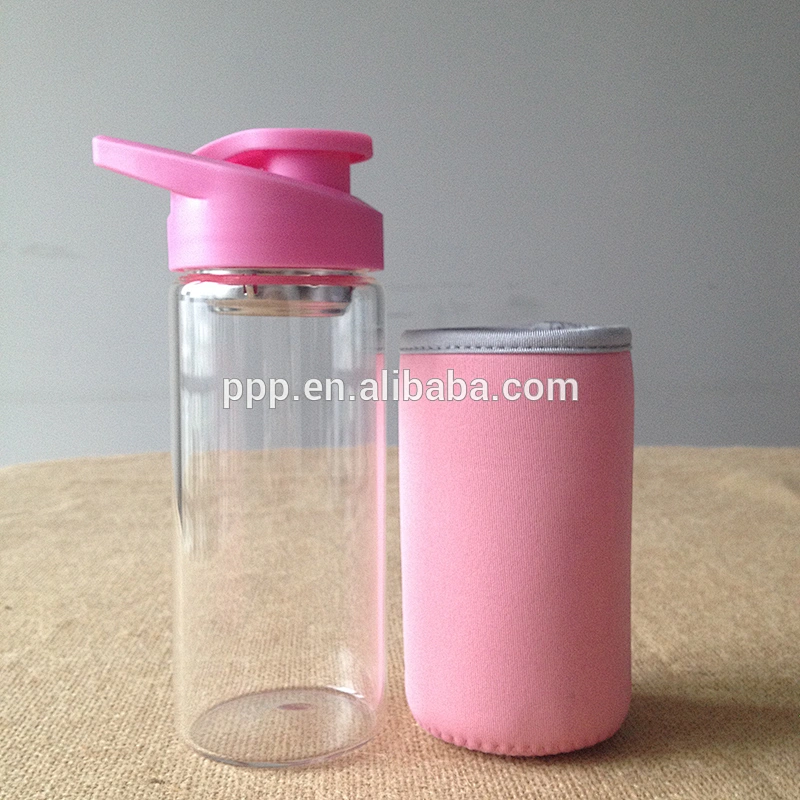 Wholesale 400ml high borosilicate single wall glass water / tea bottle with silicone cover