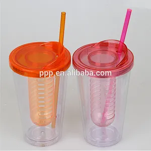Wholesale custom double wall plastic sports water Tritan bottle with tea filter and straw