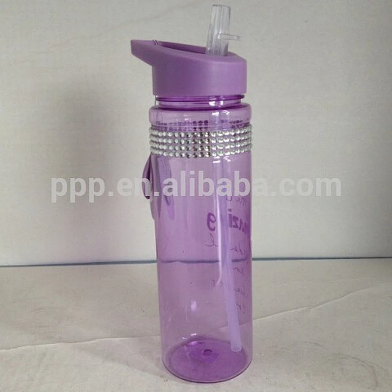 OEM BPA free Hot selling romantic purple 25oz plastic tritan bottle with straw with diamonds