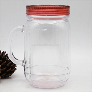 500ml double wall plastic BPA free logo customized water bottle with handle and straw/water tumbler with claer body