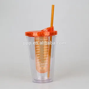 Wholesale custom double wall plastic sports water Tritan bottle with tea filter and straw