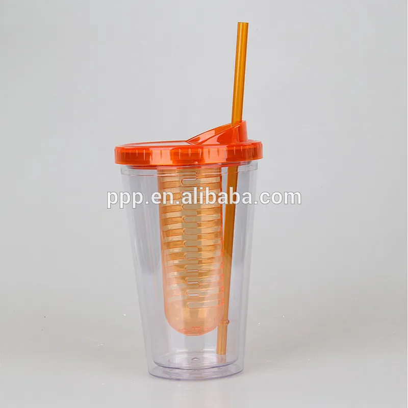 Wholesale custom double wall plastic sports water Tritan bottle with tea filter and straw
