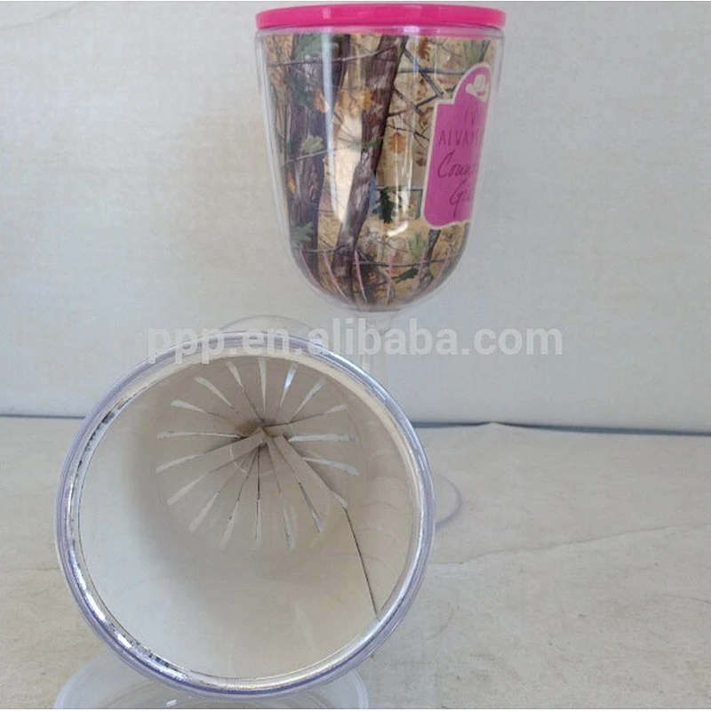 BPA free double wall plastic wine mug elegant goblet cup with lid and straw