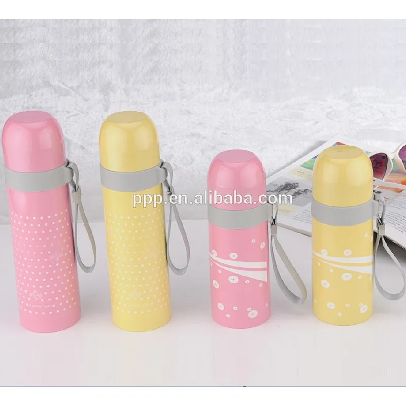 500ml 18/8 double wall stainless steel vacuum flask with plastic ring and strap