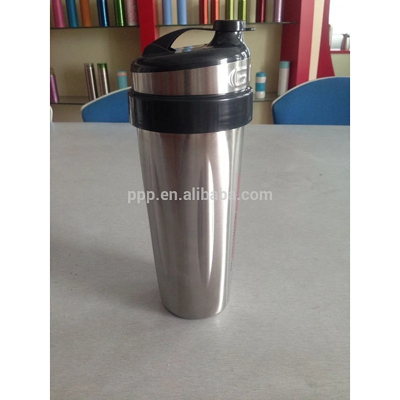 Protein Shake Stainless Steel Water Bottle With Logo and plastic mesh/milk shaker bottle