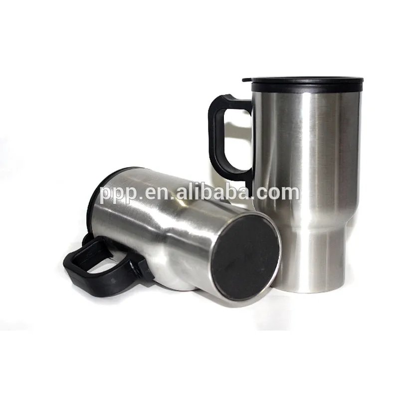 Double wall inner plastic outer stainless steel electric heated coffee mug