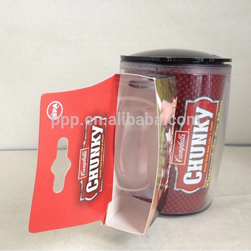 High qualityplastic coffee mug//easy grip handle travel tumbler/paper inserted promotional coffee cup