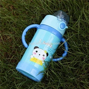 350ml double wall stainless steel logo customized kid's tumbler with wrist straw and handle/push type switch/100% leakproof