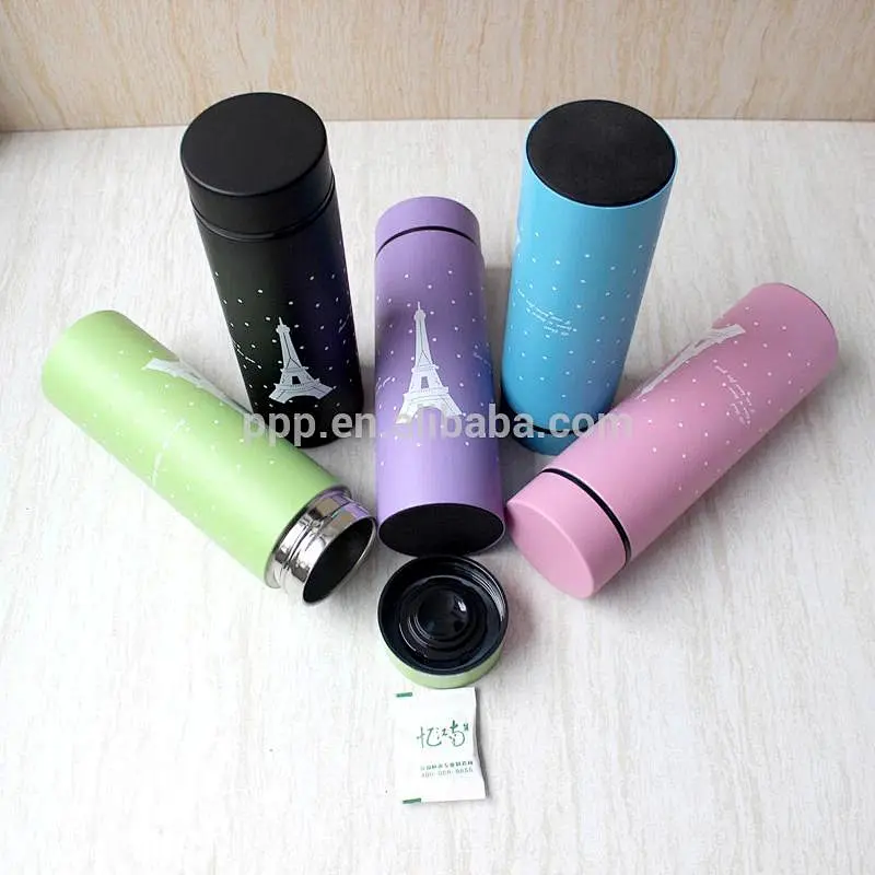 260ml factory direct wholesale double wall Stianlss steel colored water bottle with cute aiffel tower design and straight body
